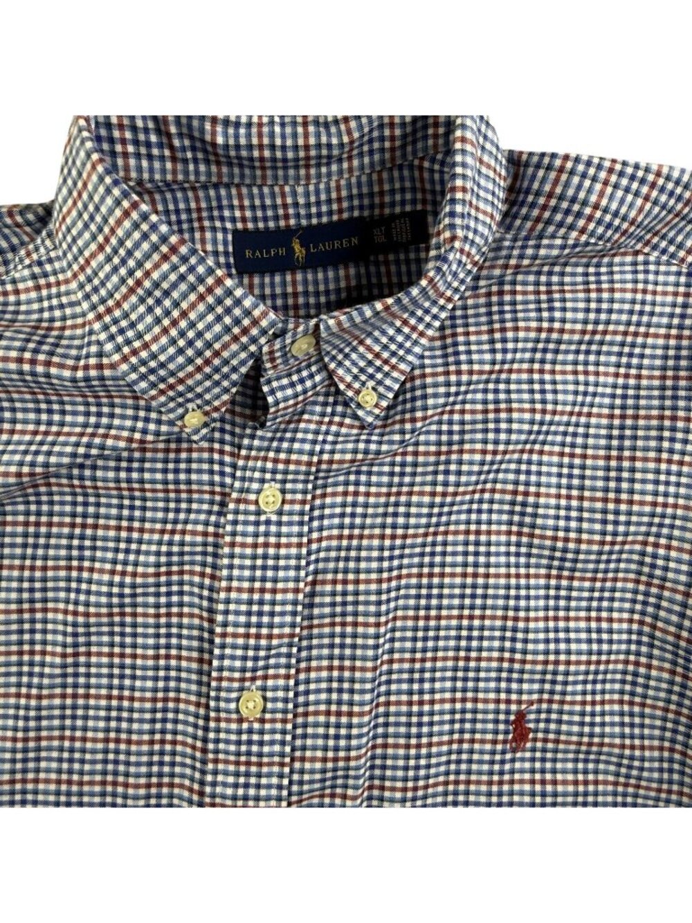 Ralph Lauren Shirt Mens XLT Blue Check Button Down Long Sleeve Cotton Casual